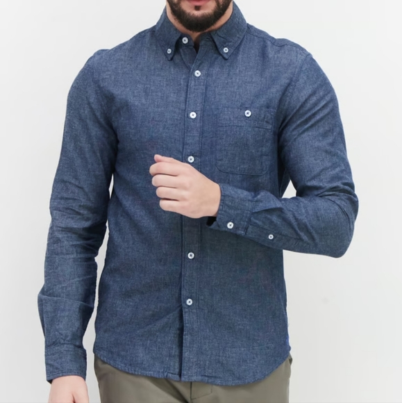 Men Classic Fit Chambray Long Sleeves Casual Shirt - Picture 2 of 2